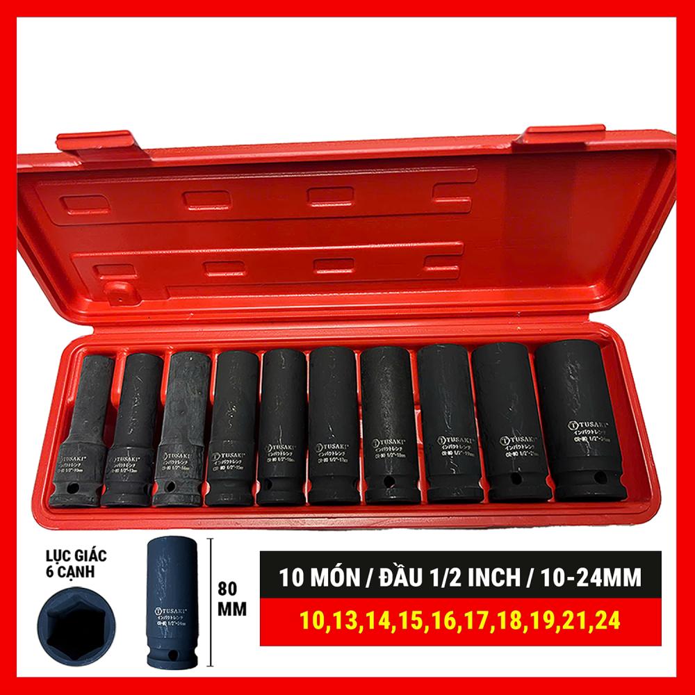 Bộ Khẩu 10 món Vặn Bulong 1/2 inch 12 cạnh
