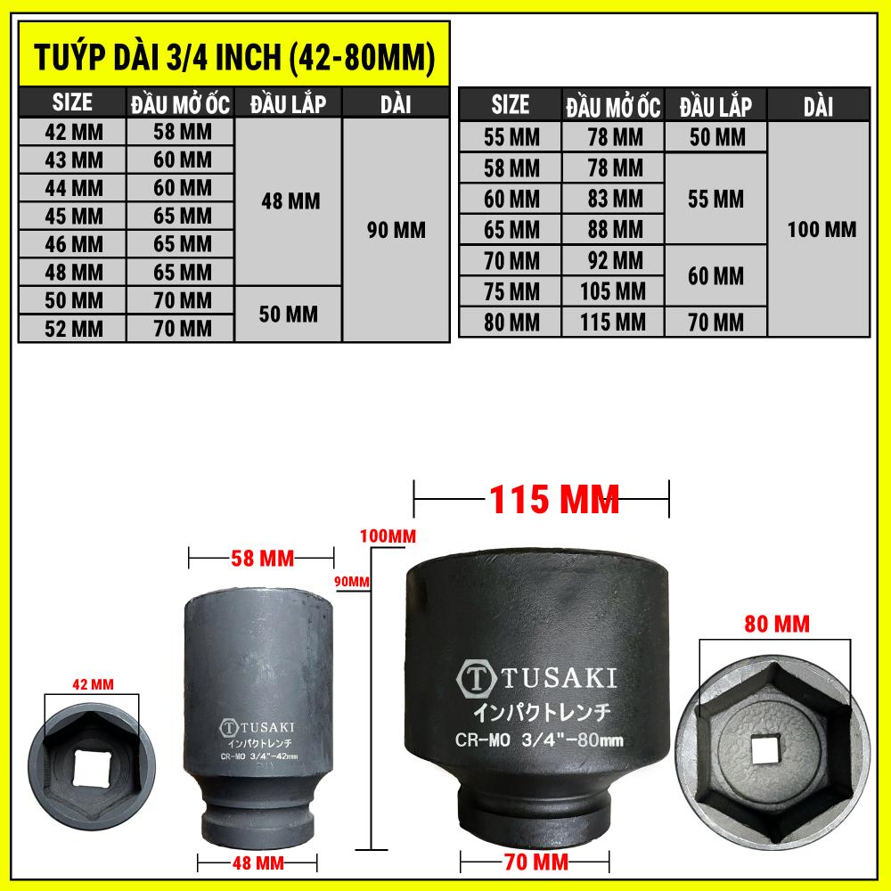Đầu Típ 3/4 inch Khẩu Dài 