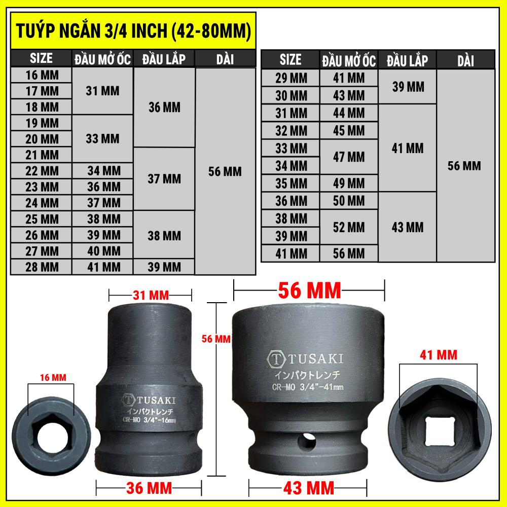 Đầu Típ 3/4 inch Khẩu Ngắn 